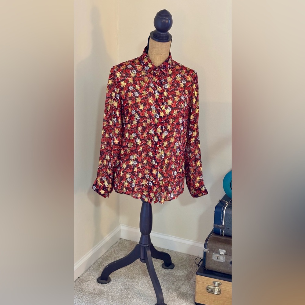 Women’s The Kooples Button Down Roses And Stars Longsleeve Blouse Size 2- Us 6